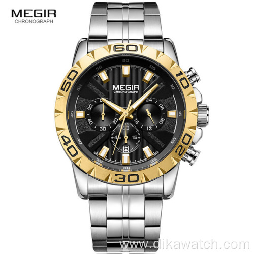 MEGIR Watch 2087 Casual Brand Stainless Steel Waterproof Watches Men Wrist Luxury Quartz Business Wristwatches Relogio Masculino